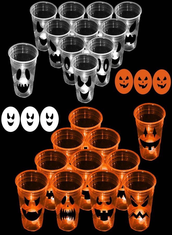 Ahuimeius 22 Pcs Halloween Glow Pumpkin Party Game Set,16 oz Light Up Pong Cups for Halloween Ghost Theme Party with 6 Halloween Theme Balls, Halloween House Parties Holidays Game(Orange&White) - Image 1